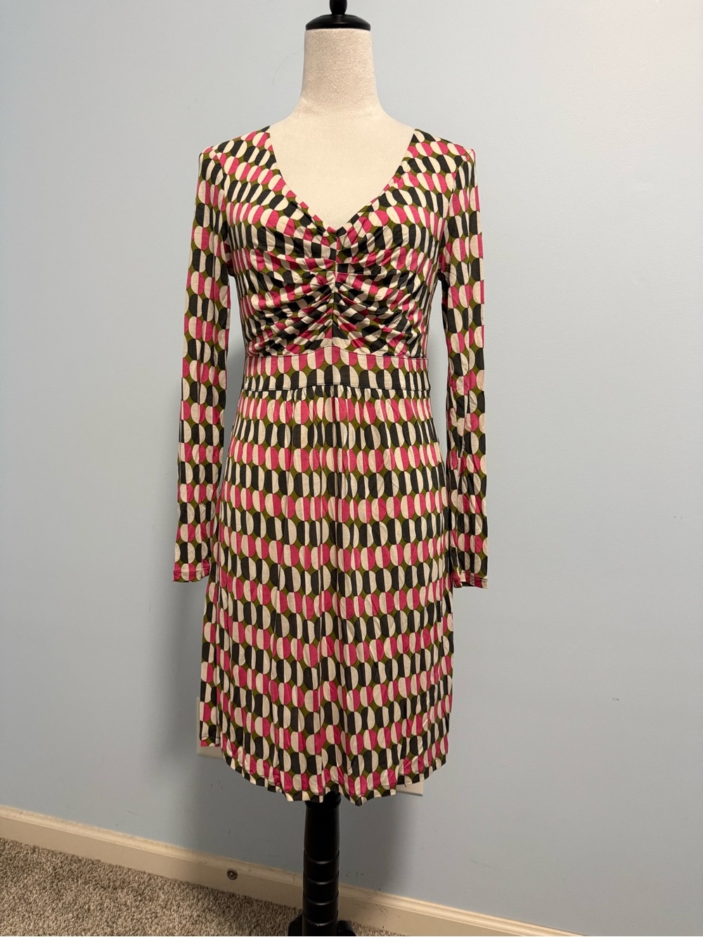 Boden Long Sleeve Jersey Knit Geometric Print Dress Size 8 R